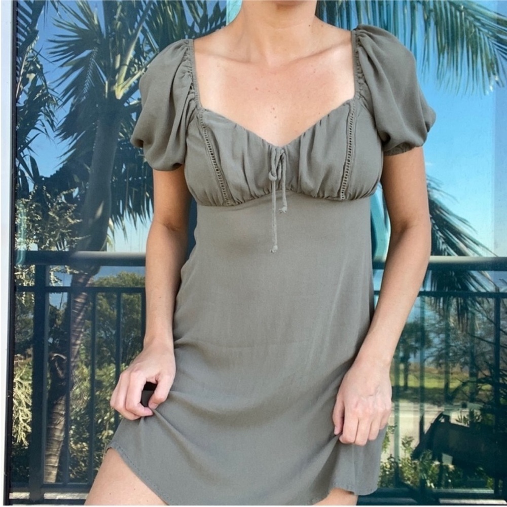 Olive Green Milkmaid Mini Dress S